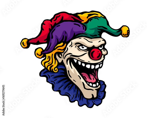 Vintage Tattoo Art Illustration - Scary Clown Face Character