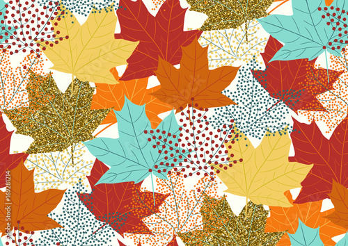 Maple leaves seamless pattern, flat design template, vector illustration
