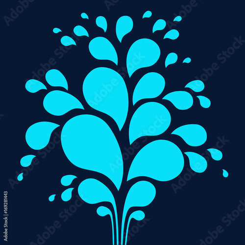 Vector icon fountain. Logo design template fountain and drop. Blue fountain on dark background. Abstract original simple illustration for print, web.