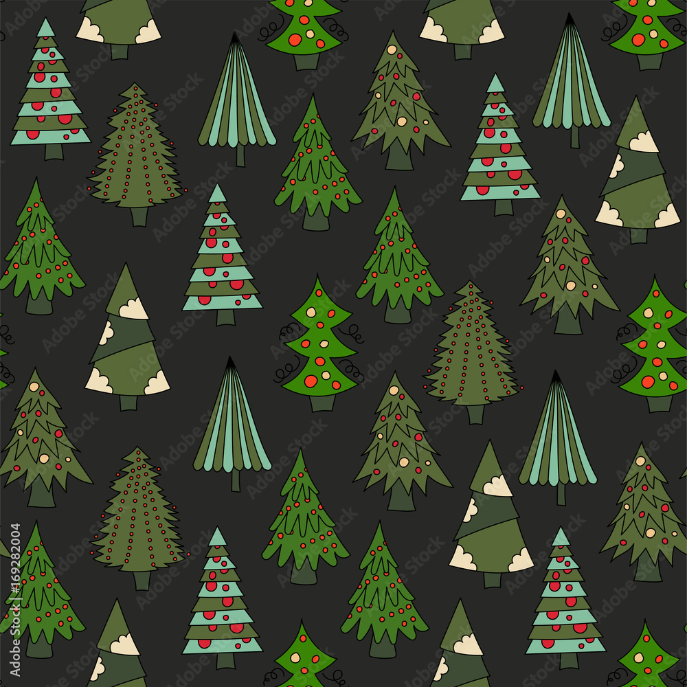 Obraz premium Vector Christmas seamless pattern with Christmas trees. 