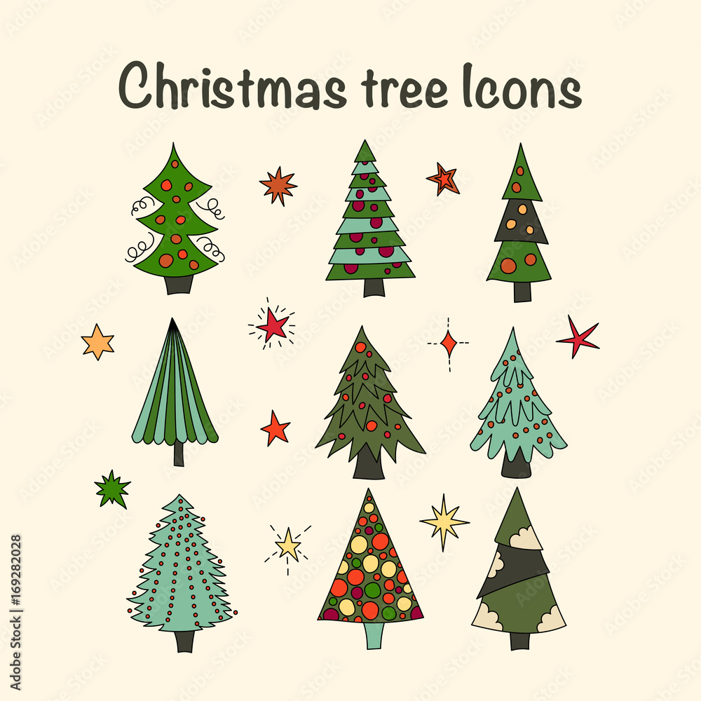 Vector icon set with Christmas trees. 
