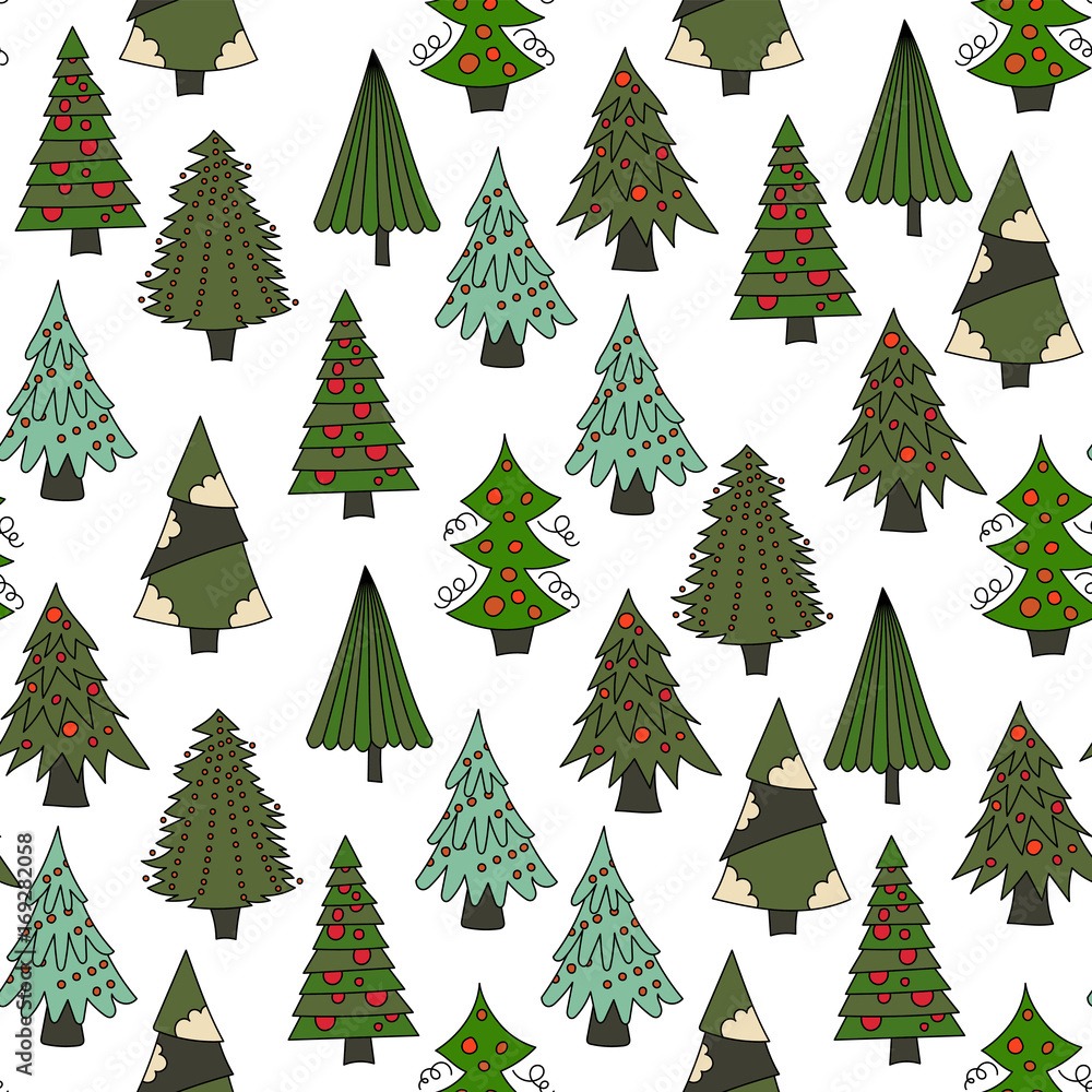 Vector Christmas seamless pattern with Christmas trees.
