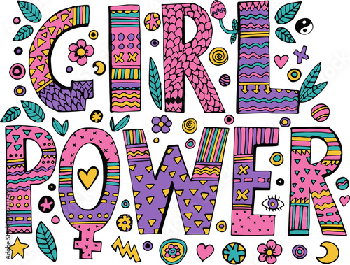 Psychedelic hippie Girl Power lettering