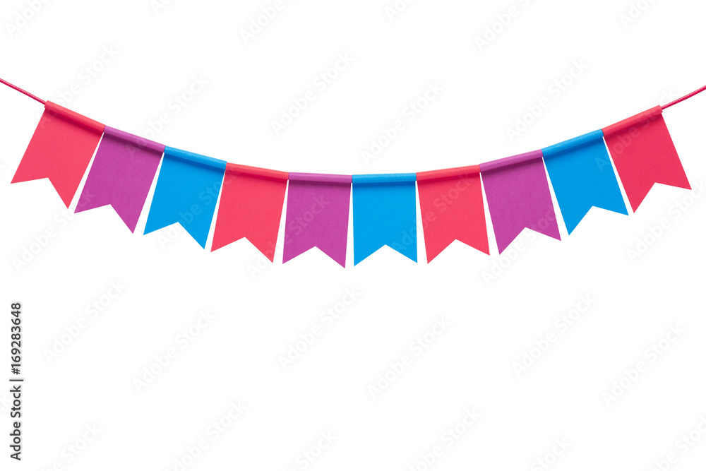 Fototapeta premium Colorful paper bunting party flags isolated on white background.