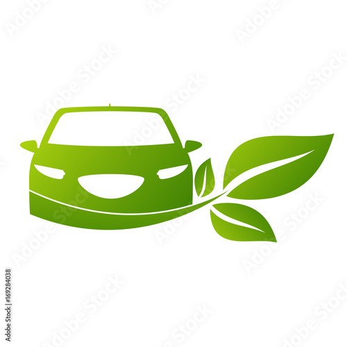 Eco car green leaf and car sign vector design
