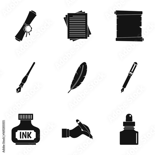 Retro pen icon set, simple style