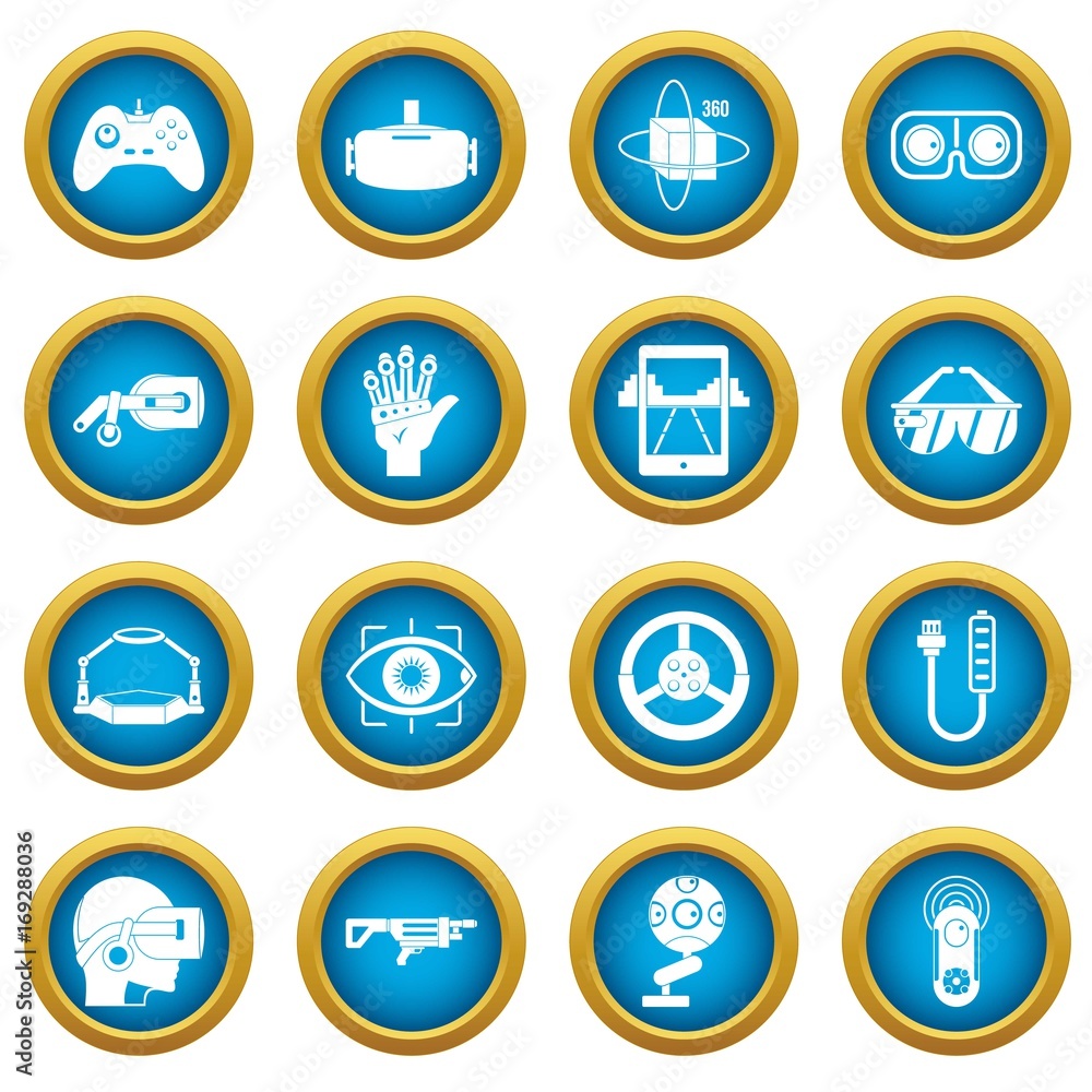 Virtual reality icons blue circle set Virtual reality icons blue circle set