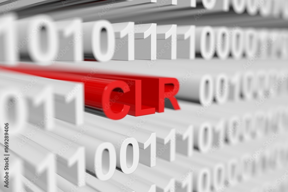 CLR as a binary code with blurred background 3D illustration
