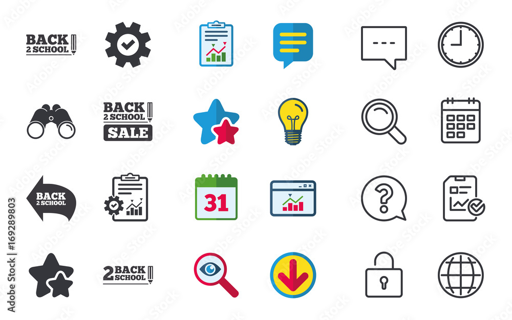 Fototapeta premium Back to school icons. Studies after the holidays.