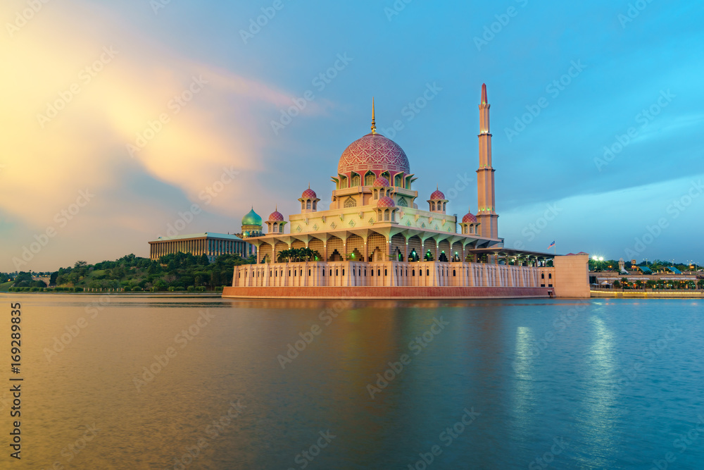 Malaysia., Putra mosque during sunset sky, Putrajaya