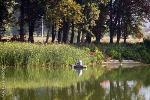 Obraz na płótnie Fishing from inflatable boat w salonie
