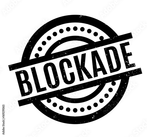 Blockade rubber stamp. Grunge design with dust scratches. Effects can be easily removed for a clean, crisp look. Color is easily changed.