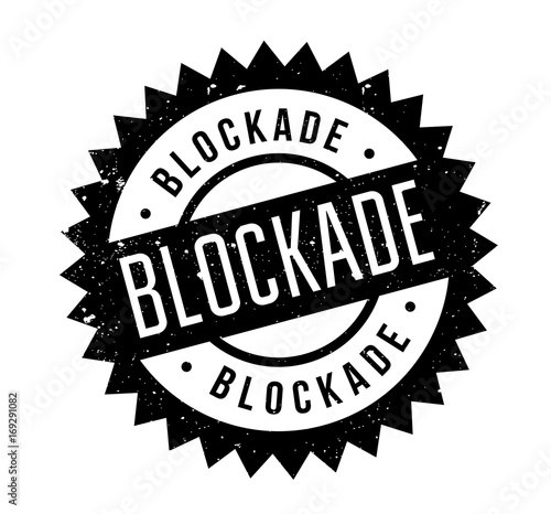 Blockade rubber stamp. Grunge design with dust scratches. Effects can be easily removed for a clean, crisp look. Color is easily changed.
