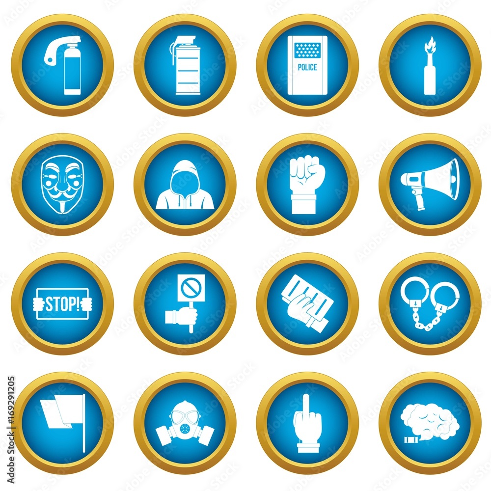 Protest icons blue circle set Protest icons blue circle set