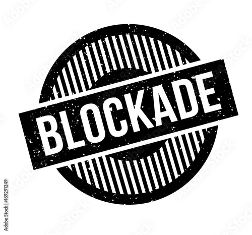 Blockade rubber stamp. Grunge design with dust scratches. Effects can be easily removed for a clean, crisp look. Color is easily changed.