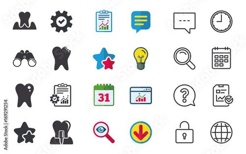 Dental care icons. Caries tooth and implant.