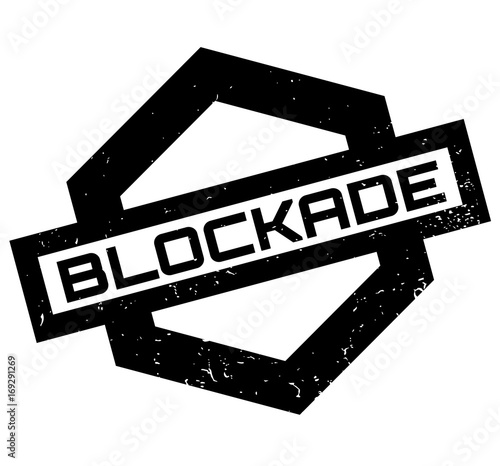 Blockade rubber stamp. Grunge design with dust scratches. Effects can be easily removed for a clean, crisp look. Color is easily changed.