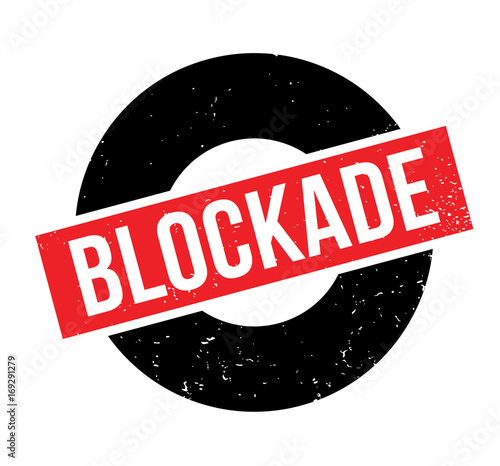 Blockade rubber stamp. Grunge design with dust scratches. Effects can be easily removed for a clean, crisp look. Color is easily changed.
