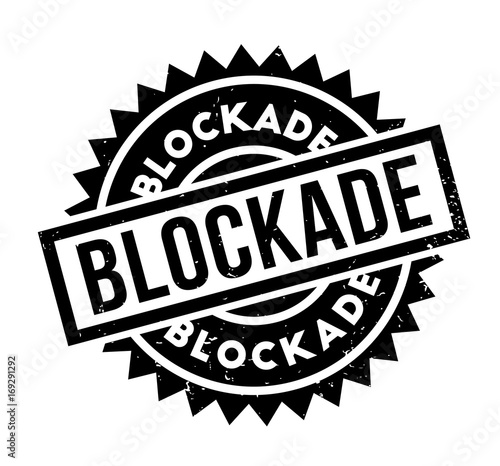 Blockade rubber stamp. Grunge design with dust scratches. Effects can be easily removed for a clean, crisp look. Color is easily changed.