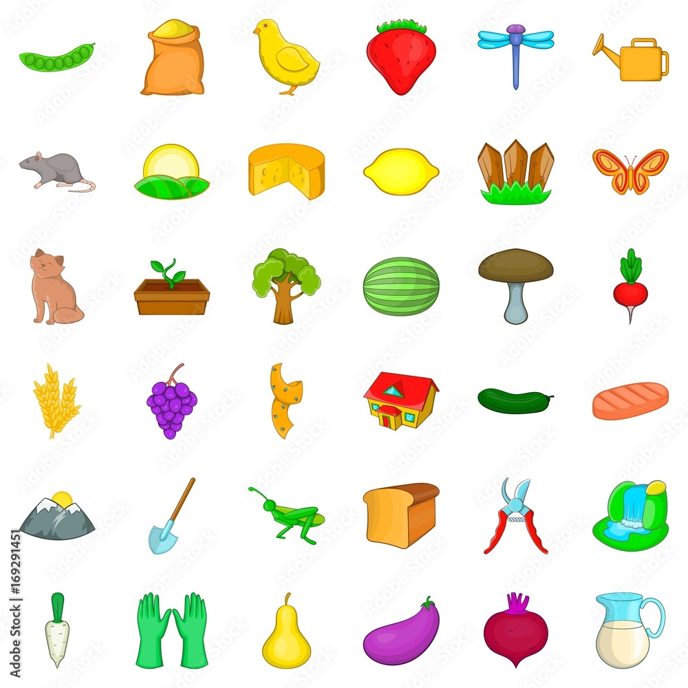 Settlement icons set, cartoon style Settlement icons set, cartoon style