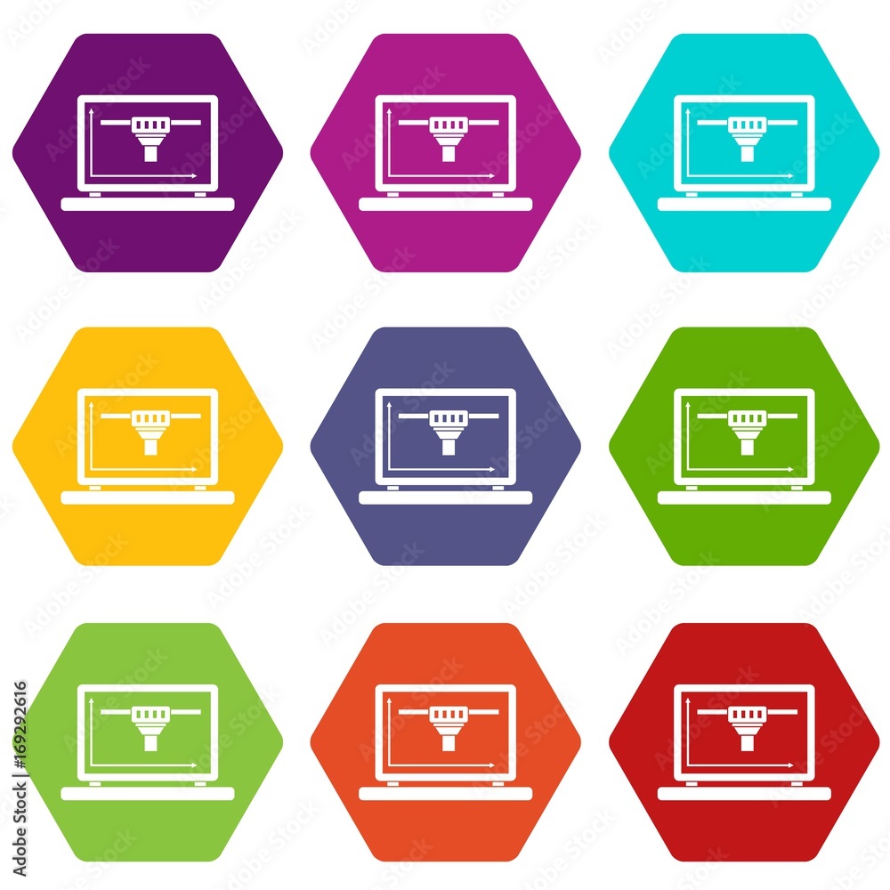 Laptop with 3D design icon set color hexahedron Laptop with 3D design icon set color hexahedron