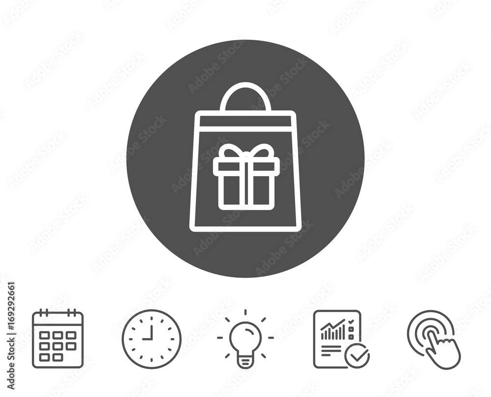 Shopping bag with Gift box line icon. Shopping bag with Gift box line icon.