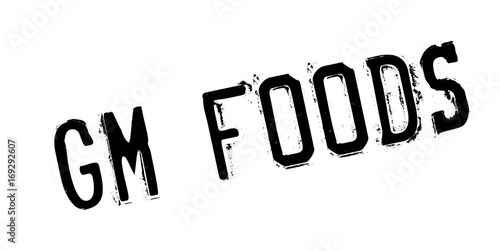 Gm Foods rubber stamp. Grunge design with dust scratches. Effects can be easily removed for a clean, crisp look. Color is easily changed.