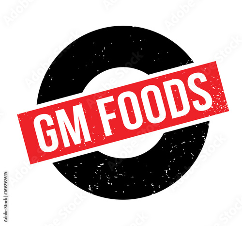 Gm Foods rubber stamp. Grunge design with dust scratches. Effects can be easily removed for a clean, crisp look. Color is easily changed.
