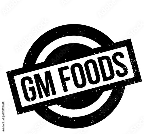 Gm Foods rubber stamp. Grunge design with dust scratches. Effects can be easily removed for a clean, crisp look. Color is easily changed.