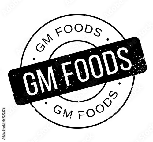 Gm Foods rubber stamp. Grunge design with dust scratches. Effects can be easily removed for a clean, crisp look. Color is easily changed.