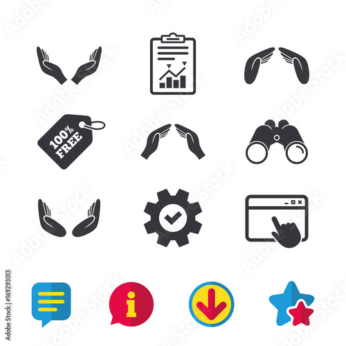 Hands icons. Insurance and meditation symbols.