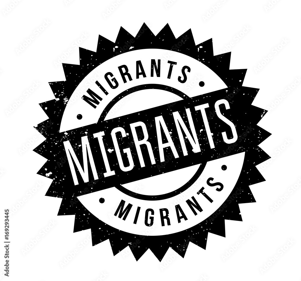 Migrants rubber stamp. Grunge design with dust scratches. Effects can be easily removed for a clean, crisp look. Color is easily changed. Migrants rubber stamp. Grunge design with dust scratches. Effects can be easily removed for a clean, crisp look. Color is easily changed.