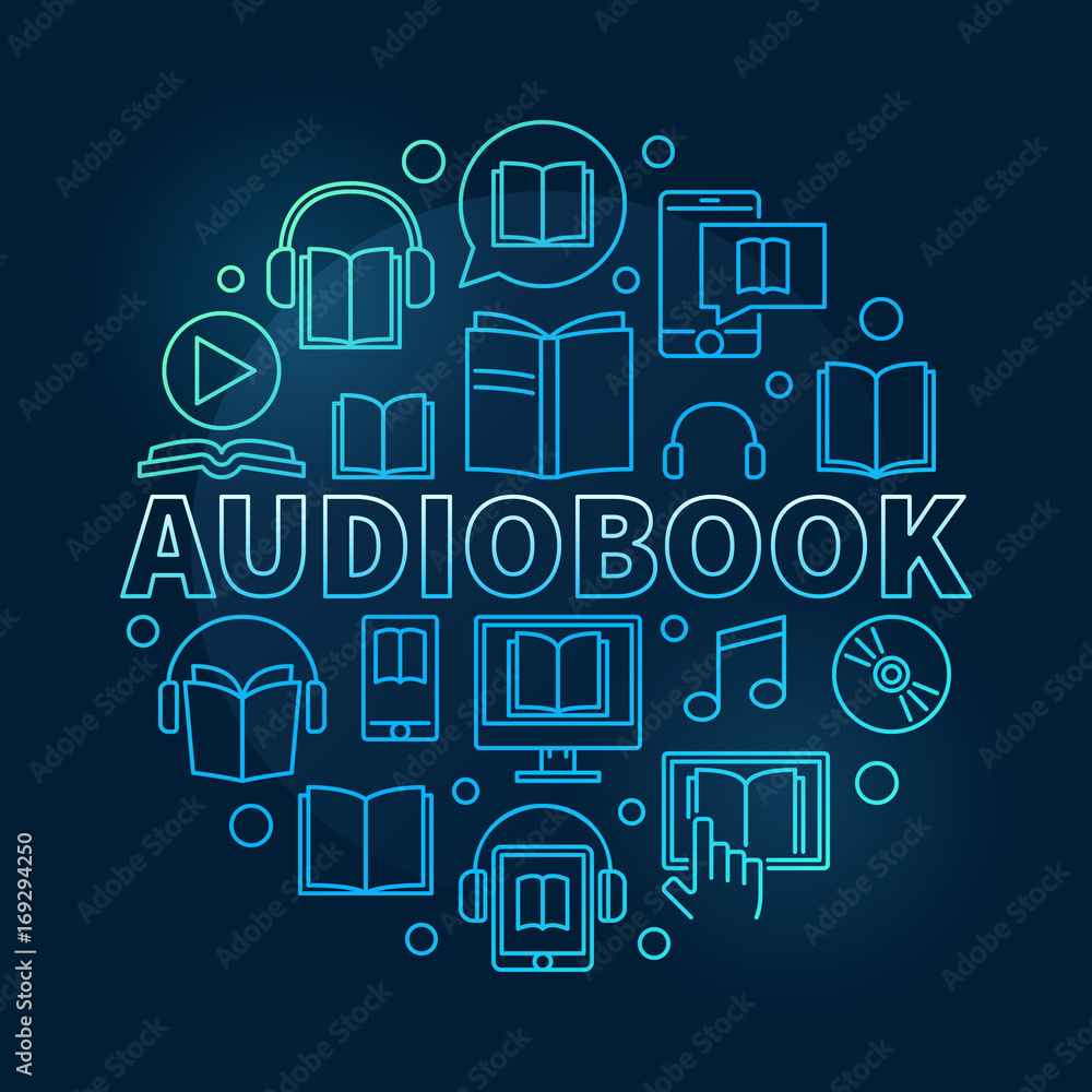 Audio book round colorful illustration Audio book round colorful illustration