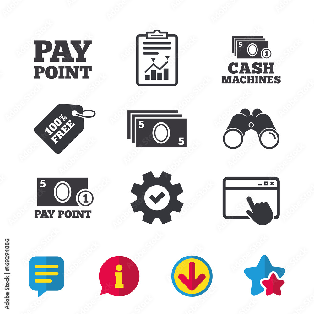Cash and coin icons. Money machines or ATM. Cash and coin icons. Money machines or ATM.