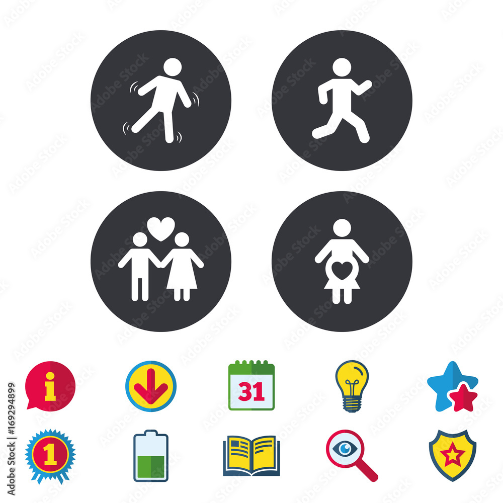 Women pregnancy icon. Human running symbol. Women pregnancy icon. Human running symbol.