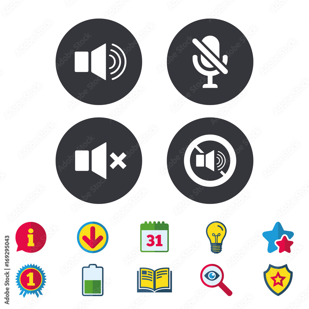 Player control icons. Sound, microphone and mute. Player control icons. Sound, microphone and mute.