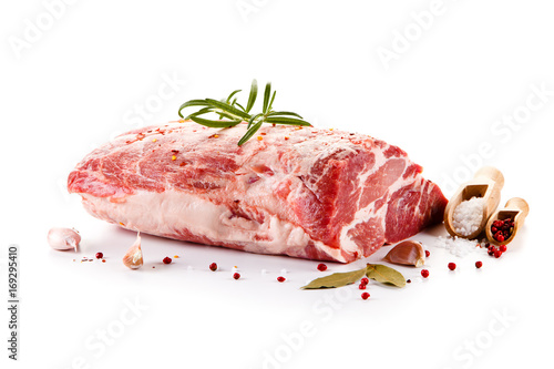 Photography Fresh raw pork isolated on white