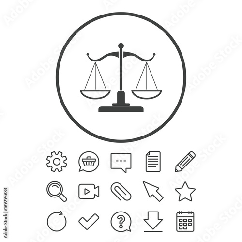 Scales of Justice sign icon. Court of law symbol.