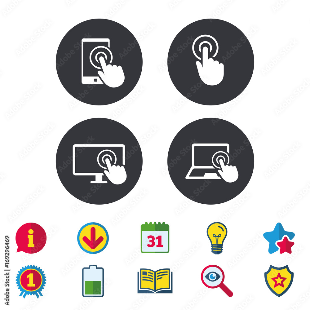 Touch screen smartphone. Hand pointer symbols. Touch screen smartphone. Hand pointer symbols.