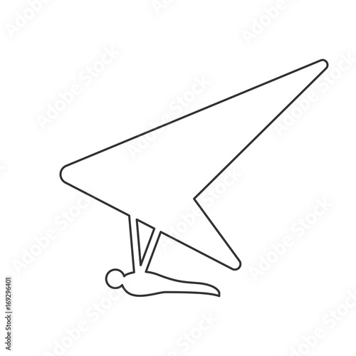 Black outline icon of hang glider on white background. Line Icon of side view of hang-glider.
