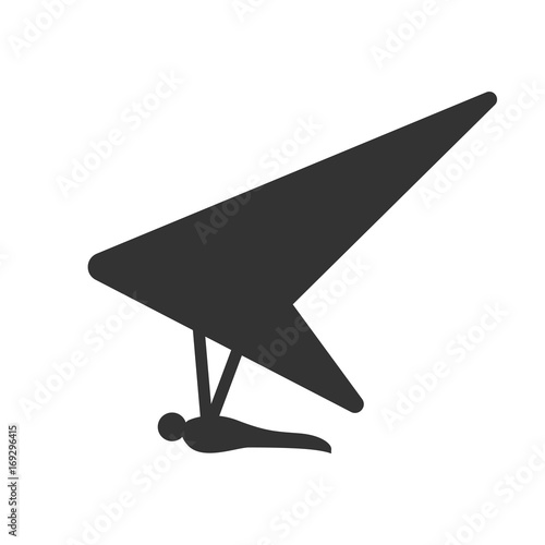 Black isolated silhouette of hang glider on white background. Icon of side view of hang-glider.
