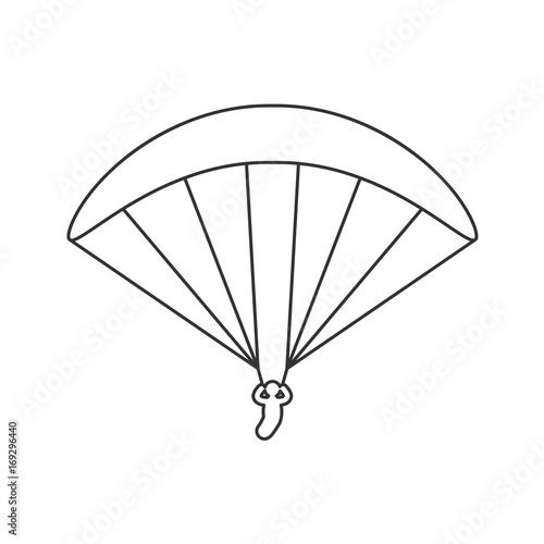 Black outline icon of paraglider on white background. Line Icon of side view of parachute.