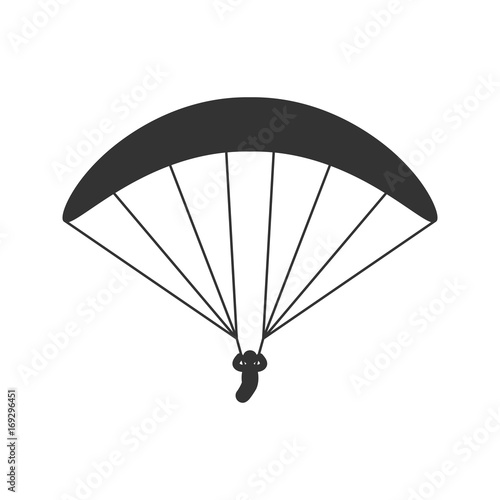 Black isolated silhouette of paraglider on white background. Icon of side view of parachute.