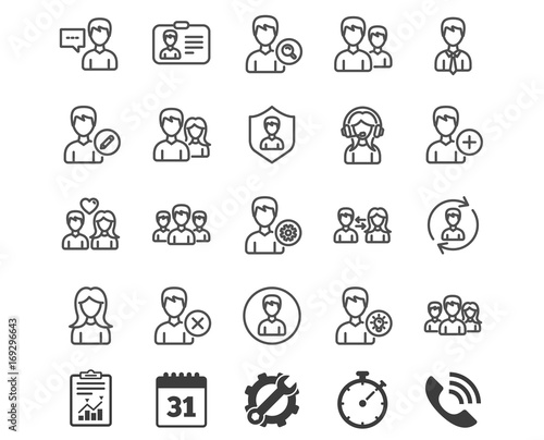 Users line icons. Male and Female Profiles.