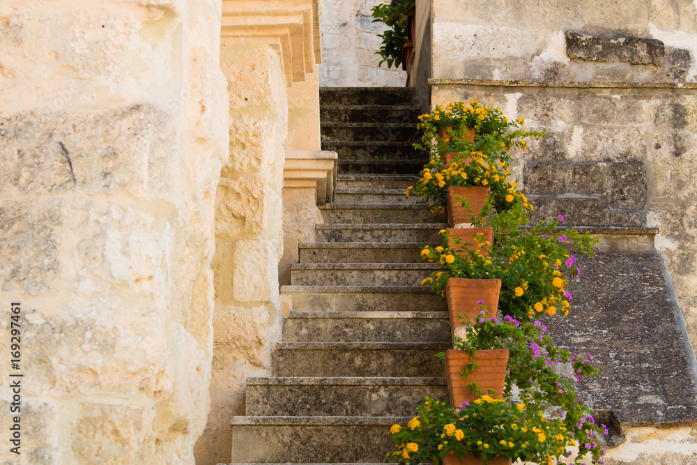 Rocky stairs in a street of matera