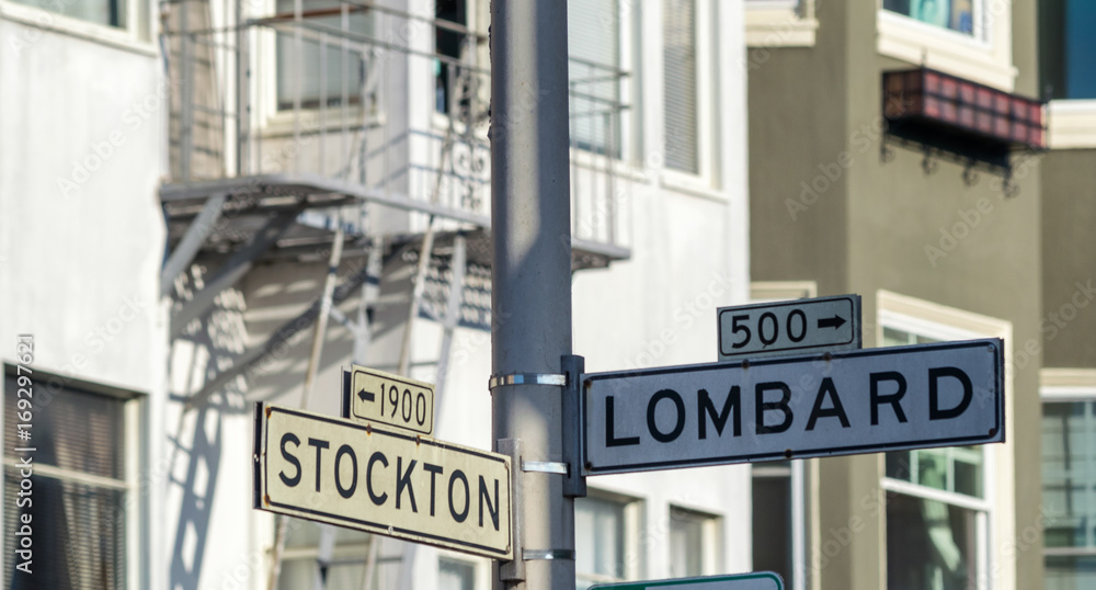 Stockton and Lombard Streets sign in San Francisco Stockton and Lombard Streets sign in San Francisco