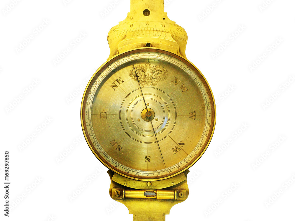 Antique, vintage brass vernier surveyor's compass. Unusual surveying instrument. Level vial and