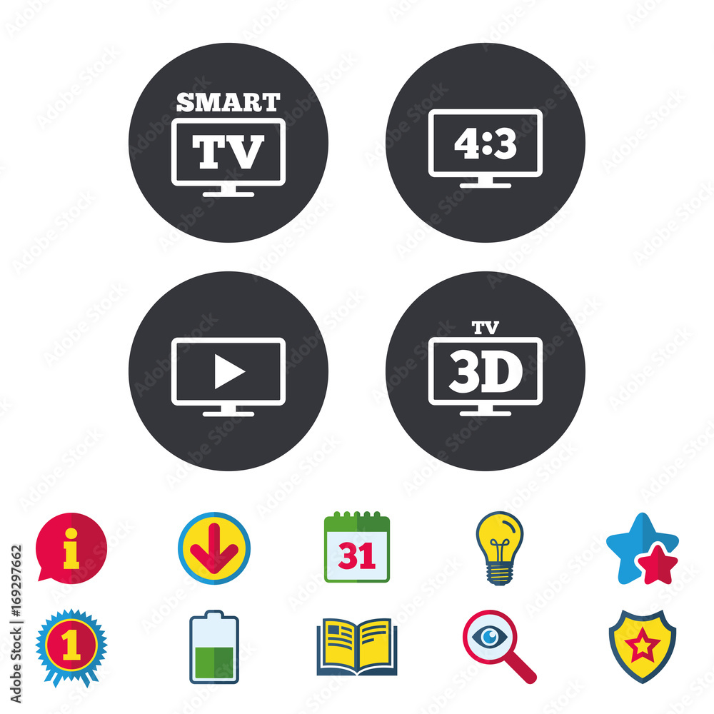 Smart TV mode icon. 3D Television symbol. Smart TV mode icon. 3D Television symbol.