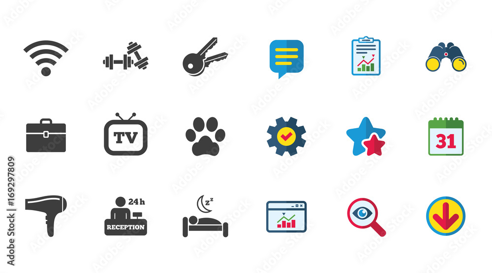 Hotel, apartment service icons. Wi-fi internet. Hotel, apartment service icons. Wi-fi internet.