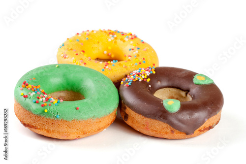 three glazed donut isolated on white background